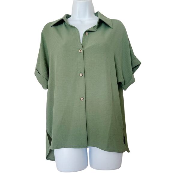 NWT C+D+M Short Sleeve Button Front Top Green Size Large - Picture 8 of 8